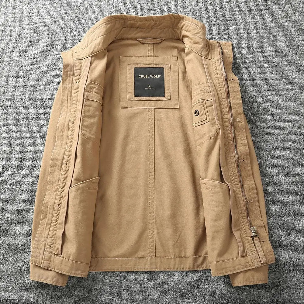 Cruel wolf streetwearjacket beige, oversized jackets, urban jackets, front view open zip